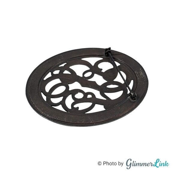 Vintage Large Oval Open Scroll Work Silver Tone Brooch - Picture 4 of 9